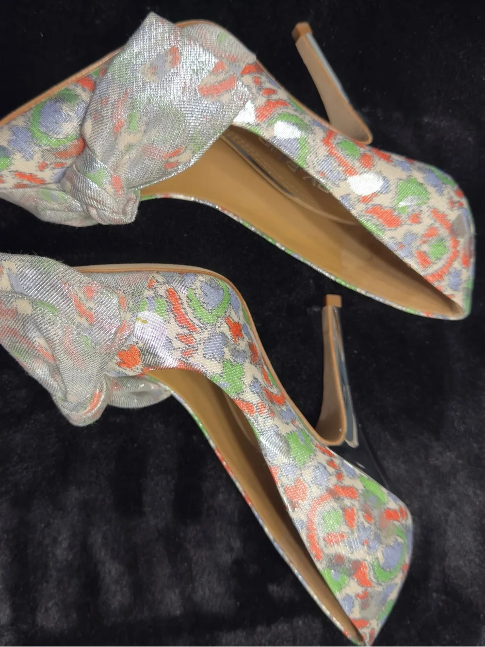 Tory Burch Clara Floral Metallic Bow d’Orsay Pumps Heels Size 5M Style 56255